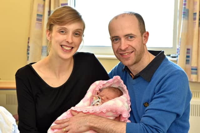New Year baby Evelyn born at 5.57am weighing 7lb 4oz  in Causeway Hospital Coleraine 
with mum Victoria and Colin Brown from Magherafelt   Pic David A Scott