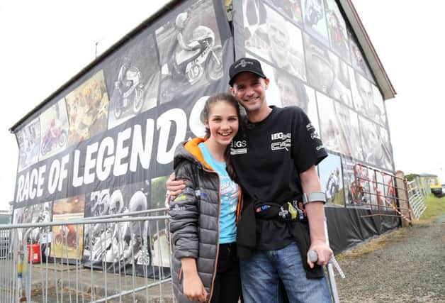 Ryan Farquhar with his daughter Keeley at the Armoy Road Races.