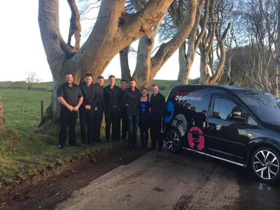 Pictured at the Dark Hedges, Stranocum is Stuart Allen from Go with the Flow Bathrooms with the Irish dancing act 'Lord of the Dance'.