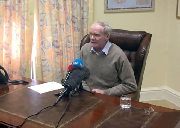Martin McGuinness announcing his resignation at his office in Stormont Castle