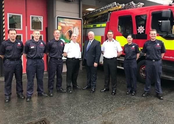 David Simpson MP pictured with Lurgan Fire and Rescue Officers