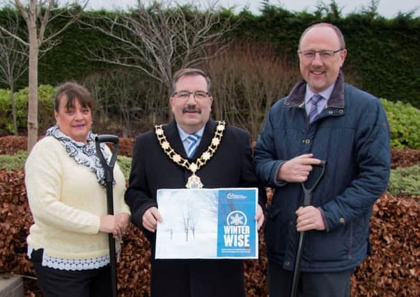 Mayor Scott joins Darlene Moorhead and Perry Donaldson from Antrim and Newtownabbey Council to launch the new WinterWise publication.