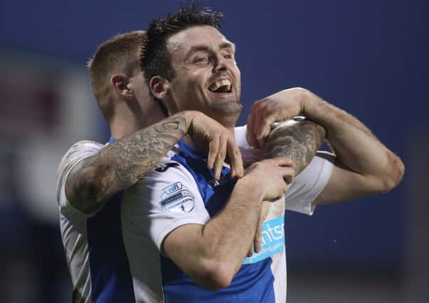 Coleraine's Eoin Bradley scored a hat-trick against Carrick Rangers in the Irish Cup.