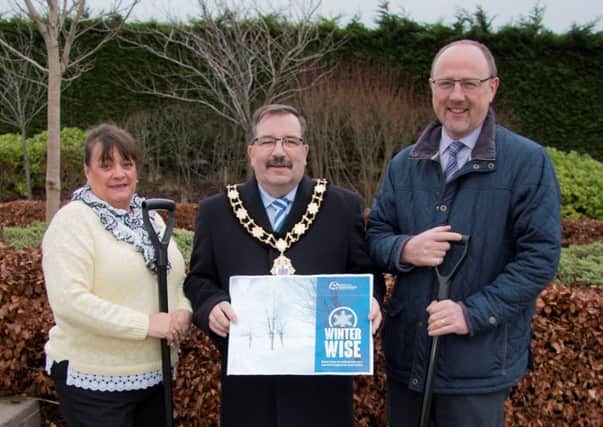 Mayor Scott joins Darlene Moorhead and Perry Donaldson from Antrim and Newtownabbey Council to launch the new WinterWise publication.