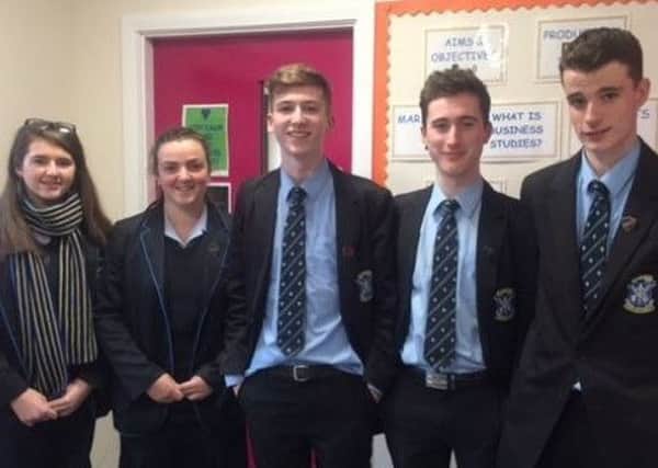 The business studies pupils from St Louis Grammar who have reached the competition final.