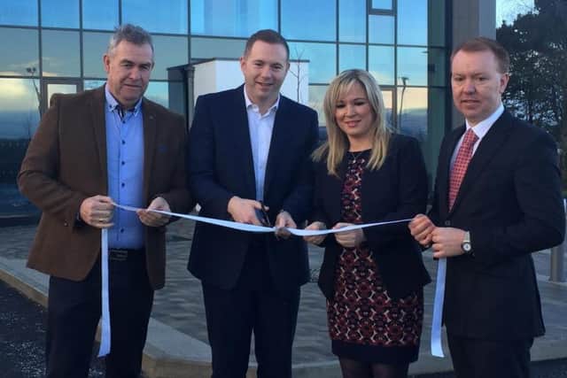 Chris Hazzard, Michelle O'Neill, Rivers Chief David Porter and Peter Quinn from QMAC