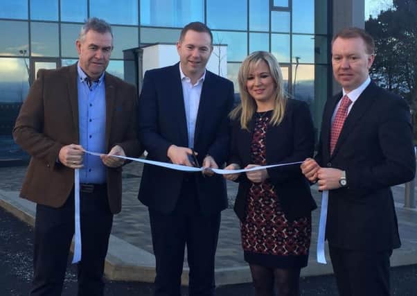 Chris Hazzard, Michelle O'Neill, Rivers Chief David Porter and Peter Quinn from QMAC