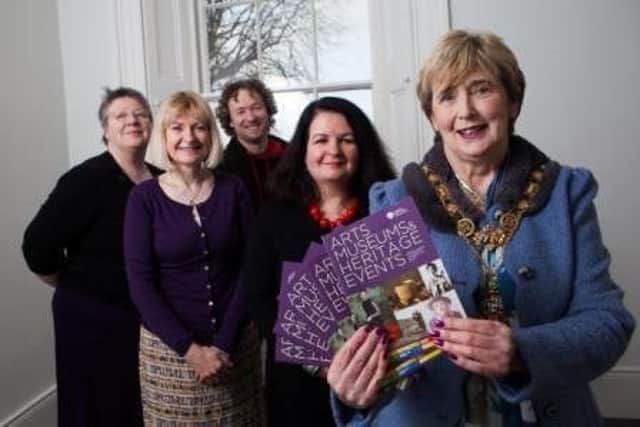 Deborah Logan, Assistant Manager at Flowerfield Arts Centre, Margaret Edgar, Cultural Services Manager, Keith Millar, Assistant Manager at Flowerfield Arts Centre, Desima Connolly, Cultural Facilities Development Manager and the Mayor of Causeway Coast and Glens Borough Council, Alderman Maura Hickey, pictured at the launch of the Arts, Museums and Heritage Events guide.