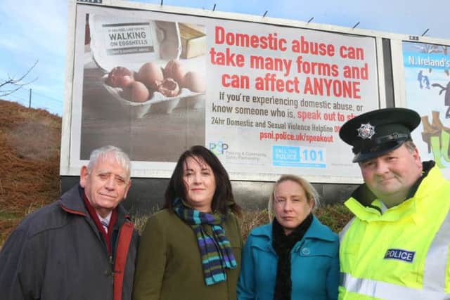 Causeway Coast and Glens Policing and Community Safety Partnership Chairman William King, PSNI Sergeant Terry McKenna, PCSP Officer Melissa Lemon and Sharon Burnett from Causeway Women's Aid want to raise awareness of domestic violence in the rural community.PICTURE KEVIN MCAULEY/MCAULEY MULTIMEDIA