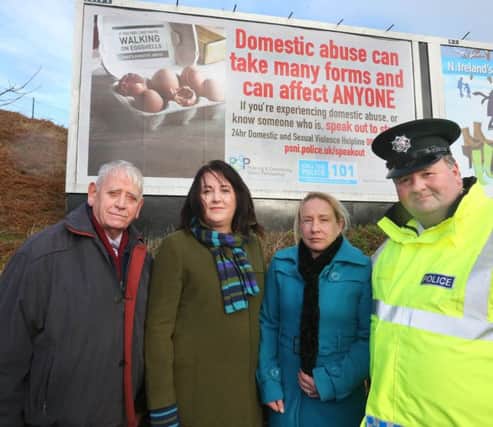 Causeway Coast and Glens Policing and Community Safety Partnership Chairman William King, PSNI Sergeant Terry McKenna,  PCSP Officer Melissa Lemon and Sharon Burnett from Causeway Women's Aid want to raise awareness of domestic violence in the rural community.PICTURE KEVIN MCAULEY/MCAULEY MULTIMEDIA