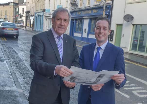 Cllr Uel Mackin and Communities Minister Paul Givan MLA announcing the new Â£3.7 million public realm project for Lisburn city centre.
