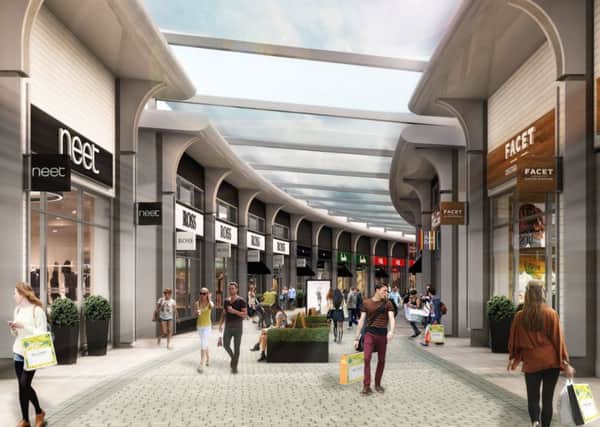 A computer-generated image of how The Outlet will look during the daytime after redevelopment.