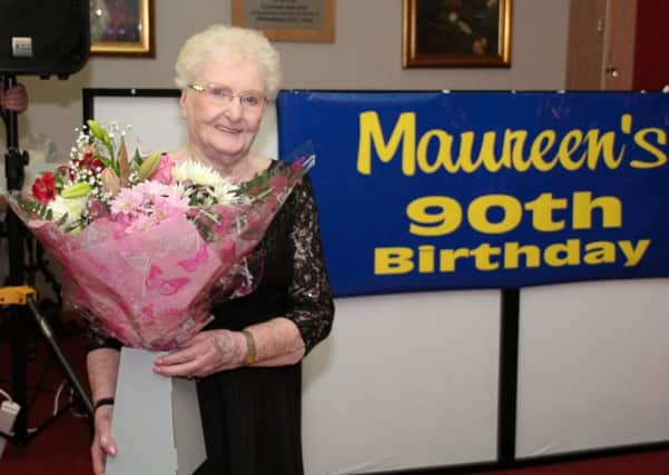 Congratulations to Maureen Russell who celebrated her 90th birthday on January 21 with a party in Whiteabbey British Legion where she was presented with this beautiful bouquet to mark the occasion by its Chairman surrounded by family, friends and former colleagues.