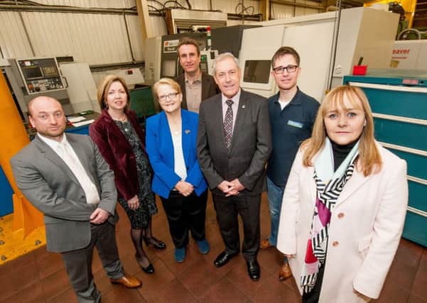 Rural Affairs Minister Michelle McIlveen joins three businesses that have each received Â£50,000 grants from the Rural Business Investment Scheme. Funding is now available for new applications. (left to right) Aaron McGreevy, McGreevy Engineering, Dr Theresa Donaldson, Cheif Executive of Lisburn & Castlereagh City Council, Cllr Margaret Tolerton, Chair of the Lagan Rural Partnership, Paul Crossen, Crossen Engineering, Cllr Uel Mackin, Chair of the Development Committee, Russell Robinson KER Graphics and Minister Michelle McIlveen.