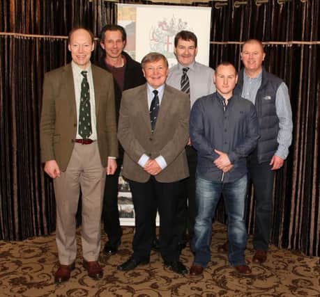 Pictured at The Honourable The Irish Society's Game Angling Seminar in the Lodge Hotel on Tuesday 24th January with Edward Montgomery, Society Secretary pictured left, and Ken Whelan, Director of Research Atlantic Salmon Trust pictured third from left, are DAERA (Department of Agriculture, Environment and Rural Affairs) representatives Teddy Roughan, Seamus Connor, DAERA Inland Fisheries Chief Fisheries Officer, Ryan Leighton, and Paul Nash.