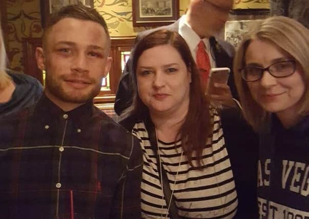 Two travelling Northern Ireland fans meet Belfast boxer Carl Frampton at the afterparty in Las Vegas.