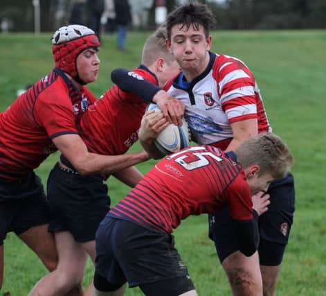Action from CGS victory over Ballyclare HS in Medallion Bowl quarter final. Picture by David McDonald
