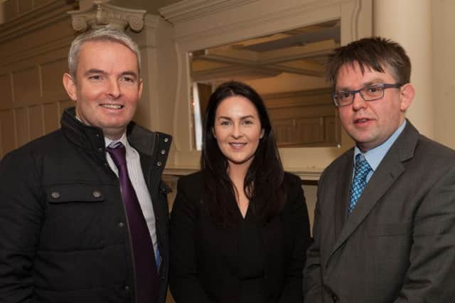 At the presentation organised by NI Hotels Federation are, from left, Odhran Dunne, Visit Derry; Sinead McNicholl, Roe Park Resort and Conor Donnelly, Beech Hill Country House. INLS 05-708-CON