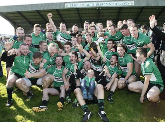 Rock celebrate after winning the Tyrone Junior Championship title