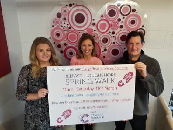 Shannon McConkey, Claire McCollum and Dermot Breen are seeking support for this year's Belfast Loughshore Spring Walk. INCT 06-655-CON