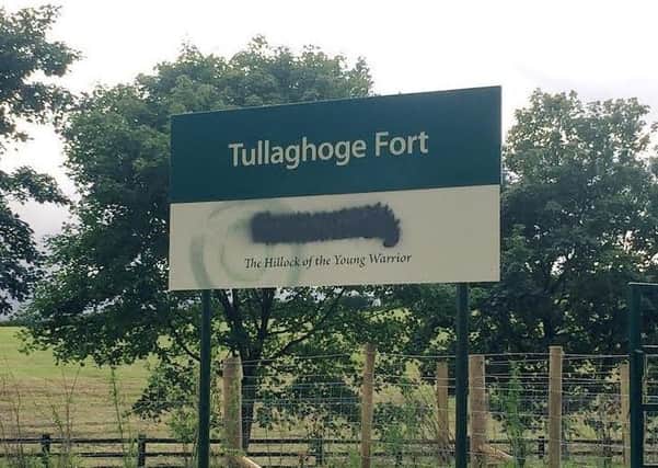 Vandals continually defacing sign at Tullaghoge