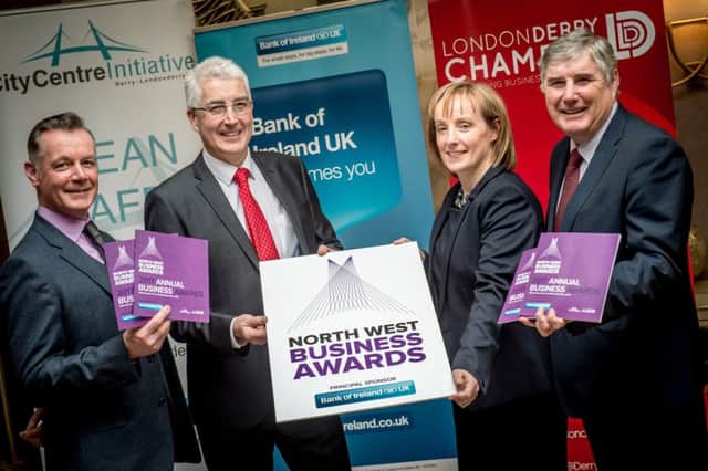 Hugh Hegarty Chairman CCI, Eugene Kearney Commercial Branch Manager Bank of Ireland UK, Christine Graham Senior Business Manager Bank of Ireland UK, George Fleming President Londonderry Chamber of Commerce.