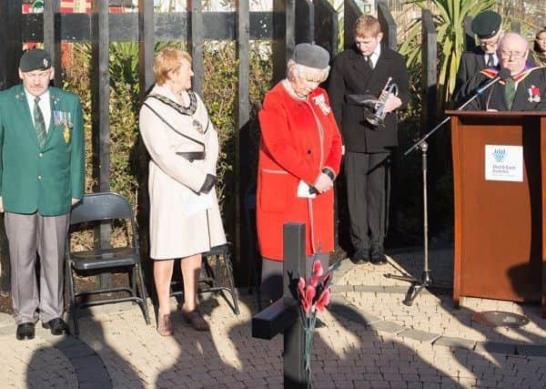 Remembering murdered UDR members at the unveiling of a new memorial in Carrick on Saturday. INCT 06-666-CON.