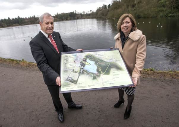 Councillor Uel Mackin, Chairman of the council's Development Committee and Dr Theresa Donaldson, Chief Executive of Lisburn & Castlereagh City Council, promote the new concept plans to improve the visitor experience at Hillsborough Forest.