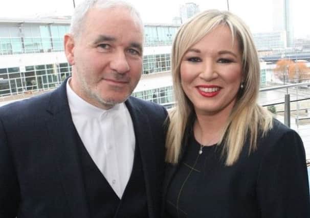 Sinn Fein Lagan Valley candidate Dr Peter Doran with the party's Northern Ireland leader Michelle O'Neill
