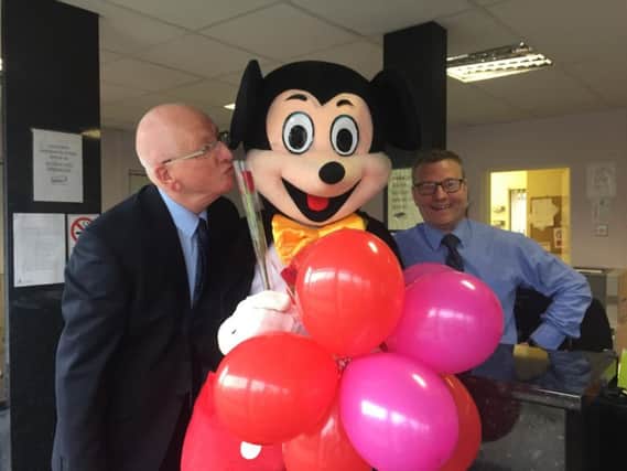 Mickey even paid a visit to Kerr's Insurance