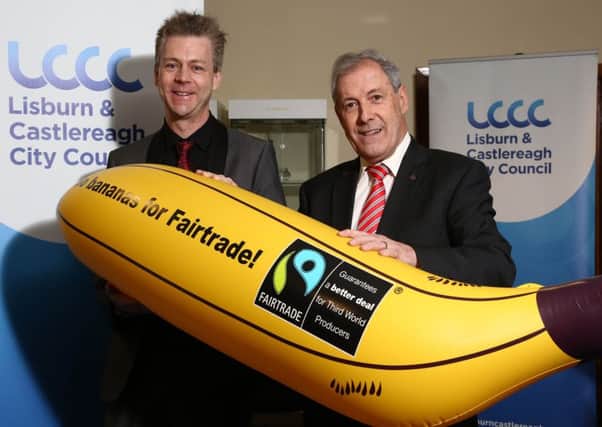 Councillor Uel Mackin (right), Chairman of the council's Development Committee, with Dr Chris Stange, Chair of the Northern Ireland All-party Group on Fairtrade at Stormont, at the inaugural meeting of the newly constituted Lisburn Castlereagh Fairtrade Steering Group.