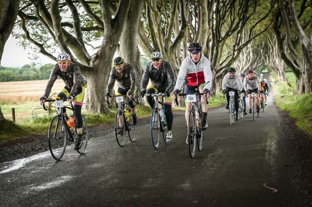 Participants completing the event at the Dark Hedges.
