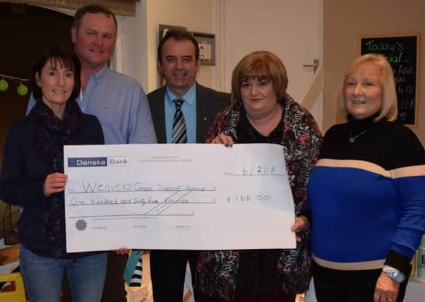 - Pictured receiving a donation cheque from TADA Rural Support Group are Lucy Montgomery, Kyle Savage, Brendan McCann (TADA) Geraldine Lawless (TADA) and Barbara Bailie.