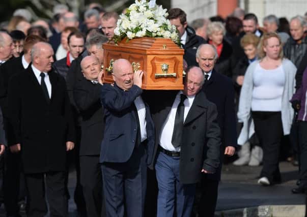 Family and friends during the funeral of Ryan Phillips at St Colman's Church, Lambeg on Thursday. 
Photo by Colm Lenaghan/ Pacemaker Press
