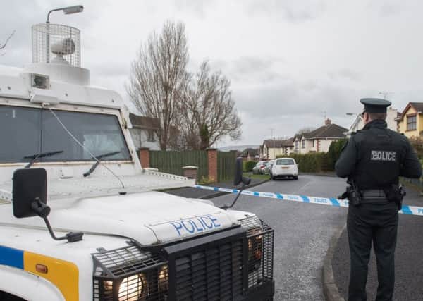 The scene of the security alert at Ardnalee in Culmore, Londonderry on Wednesday, where a bomb exploded outside a police officer's home. PACEMAKER