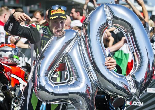Jonathan Rea celebrates his 40th World Superbike victory at Phillip Island.