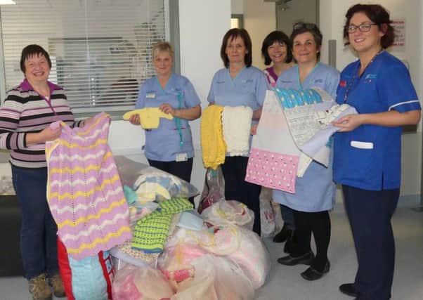 Antrim Hospital Neonatal Unit has received donations from members and friends of Carrickfergus Garden Society. From left: Linda Thompson, Carrickfergus Garden Society, Staff Nurses M.McClintock and G Duggan, Bernie McCreanor, Carrickfergus Garden Society., Staff Nurse K Fleck and Sister L Richmond.