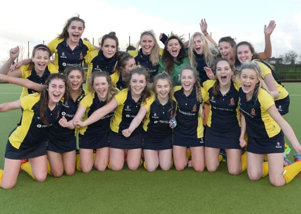 Wallace High School celebrate their semi-final victory over Armagh Royal.  Pic: PressEye