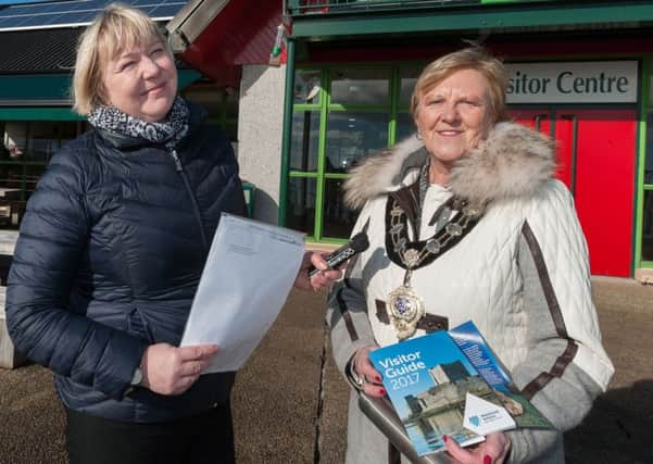 Erja Tuomaala, foreign news correspondent, YLE News, (The Finnish Broadcasting Company) visited Carnfunnock to record material for a programme on Northern Ireland. She is pictured with Mid and East Antrim Mayor Councillor Audrey Wales.