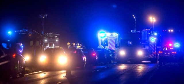 Emergency services at the collision scene on the Finvoy Road, Ballymoney, on Thursday evening.  PIC MATT STEELE/MCAULEY MULTIMEDIA