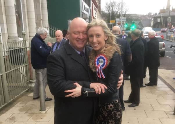 Unionism is still strong: Recently elected DUP MLA Carla Lockhart with her party colleague and local MP David Simpson.