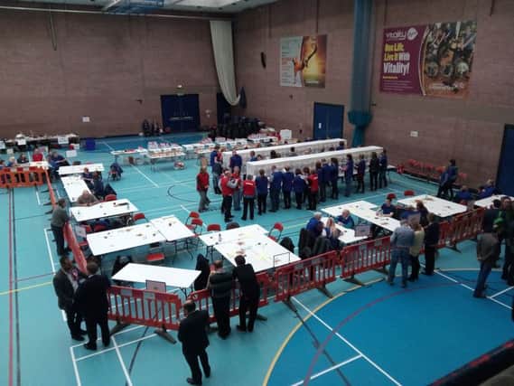 Counting the votes at Lagan Valley LeisurePlex.