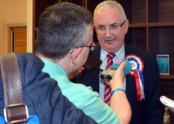 Press Eye - Belfast - Northern Ireland - 3 March 2017 - NI Assembly Election 2017 Count at Banbridge Leisure Centre for Newry & Armagh and Upper Bann constituencies.
the UUP's Danny Kennedy speaks to the press following his defeat in Newry/Armagh.
Photo by Tony Hendron / Press Eye.