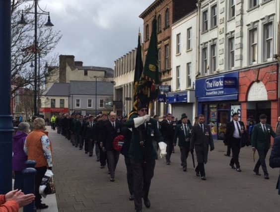 The Veterans for Justice UK march passes through Coleraine town centre on Saturday