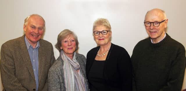 Ballymoney Drama Festival. Attending the opening night of the festival, Left to right; Mr Harry Boyle, Mrs. Brigette Boyle; vice president of the festival, one of  sponsors of the festiva Mrs. Sue Pinkerton and Mr. John Pinkerton.