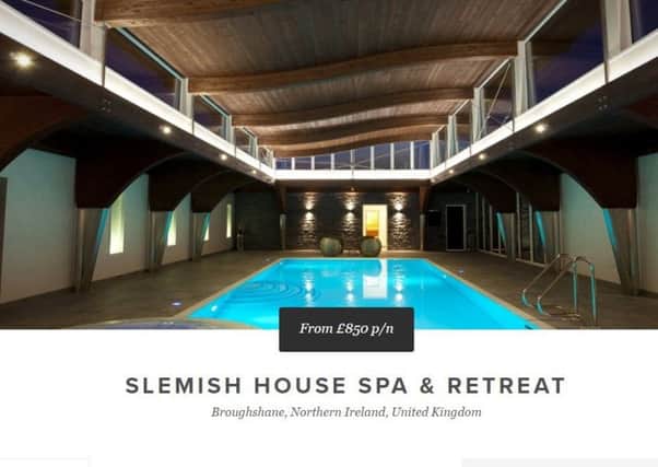 A screenshot of the Slemish House Spa and Retreat swimming pool on the luxurylet website