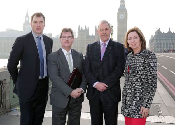 Leading Lisburn & Castlereagh City Council's annual investment event at Westminster are, from left to right, Terry Simpson from Arcatech, Sir Jeffrey Donaldson MP, Graeme Douglas from Graham, Councillor Uel Mackin, Chairman of Lisburn & Castlereagh City Council's Development Committee and Dr Theresa Donaldson, Chief Executive of Lisburn & Castlereagh City Council. Pic by Kelvin Boyes, Press Eye