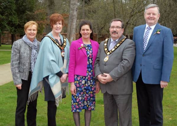 Pictured at the launch of the Allianz Garden Show Ireland 2017 are L-R Jacqui Dixon,Chief Executive of Antrim and Newtownabbey Council, Deputy Mayor Noreen McClelland, Claire Faulkner, Director of Garden Show Ireland, Mayor of Antrim & Newtownabbey Cllr John Scott and Damien O'Neill, Group Head of Marketing for Allianz.
The Allianz Garden Show Ireland returns to the beautiful Antrim Castle Gardens May 5-7and promises a three day festival of flowers, food and fun.