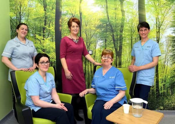 The new Discharge Lounge Team  Orla Byrne, Nursing Auxiliary, Louise Devlin, Head of Service, Sarah Hislop, Clinical Sister, Carmel McCann and Maureen Brown, Staff Nurses.