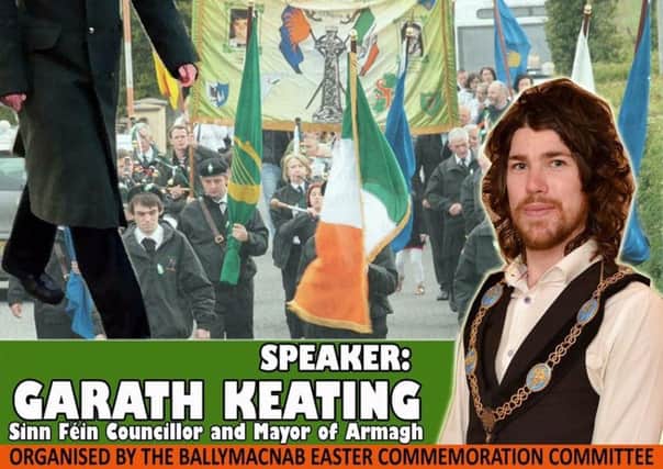 The advertisement for the Easter Rising commemoration in Armagh, featuring Lord Mayor Keating